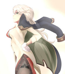 Rule 34 | 10s, 1girl, atelier (series), atelier escha &amp; logy, bad id, bad tumblr id, black pantyhose, dress shirt, female focus, from side, gloves, grandmastag, green eyes, hand on own hip, highres, jacket, jacket on shoulders, long hair, necktie, pantyhose, parted lips, profile, see-through, see-through legwear, shirt, side slit, solo, thighband pantyhose, threia hazelgrimm, white gloves, white hair, wing collar