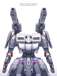 Rule 34 | absurdres, arm cannon, character name, commentary, copyright name, cropped legs, earth defense force, earth defense force 5, english commentary, highres, lights, mecha, nix (edf), no humans, robot, science fiction, shoulder cannon, solo, strictly mecha, weapon