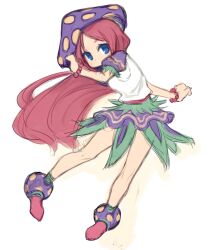 Rule 34 | 1girl, blue eyes, breath of fire, breath of fire ii, dress, full body, hat, long hair, looking at viewer, mushroom girl, pink hair, simple background, skirt, solo, spar, tonnyoriclayer, white background
