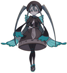 Rule 34 | 1girl, :&lt;, absurdres, animal print, antenna hair, black footwear, black pantyhose, blue cape, brown cape, brown dress, brown headwear, brown necktie, bug miku (project voltage), butterfly print, cape, commentary, creatures (company), dress, full body, full burrrrrrst, game freak, grey eyes, grey hair, hair through headwear, hand up, hatsune miku, highres, long hair, long necktie, long sleeves, looking at viewer, necktie, nintendo, pantyhose, pokemon, project voltage, shoes, solo, tearing up, twintails, two-tone cape, very long hair, vocaloid, white background
