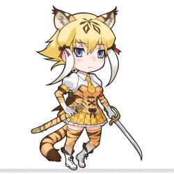 Rule 34 | 1girl, animal ears, extra ears, highres, kemono friends, looking at viewer, official art, smilodon (kemono friends), solo, sword, tachi-e, tail, weapon, yoshizaki mine