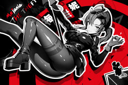 Rule 34 | 1girl, 95---, ahoge, ass, boots, bracelet, catsuit, character name, diamond (gemstone), eyewear on head, gem, gloves, highres, holding, holding gem, jewelry, looking at viewer, melania (reverse:1999), mouse (animal), parody, pearl bracelet, persona, persona 5, phantom thief, reverse:1999, solo, style parody, sunglasses, toy mouse, winding key