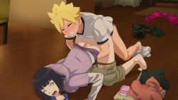 Rule 34 | 1boy, 1girl, agung911, black hair, blonde hair, bob cut, boruto: naruto next generations, boxer briefs, clenched teeth, closed eyes, clothes on floor, doggystyle, hetero, highres, hood, hood down, hooded jacket, hoodie, hyuuga hinata, incest, jacket, jewelry, male underwear, mature female, mother and son, naruto (series), necklace, no pupils, open mouth, panties, pink panties, pupiless eyes, purple eyes, sex, sex from behind, short hair, tagme, teeth, underwear, uzumaki boruto, white boxer briefs, white male underwear