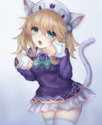 Rule 34 | animal ears, blonde hair, cat ears, cat tail, fairy, fang, green eyes, hat, highres, histoire, long hair, neptune (series), open mouth, ribbon, robe, skirt, suterisu, tail, thighs