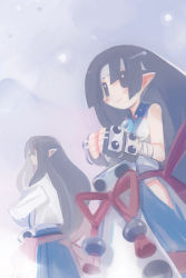 Rule 34 | 1boy, 1girl, age difference, bandages, bare shoulders, beads, black eyes, black hair, blue hakama, blush, bow, brother and sister, closed mouth, cowboy shot, crossed arms, disgaea, faceless, faceless male, from side, fubuki (disgaea), hakama, hakama skirt, harada takehito, headband, hime cut, hip vent, japanese clothes, light smile, long hair, looking to the side, makai senki disgaea 2, nippon ichi, official art, own hands together, pointy ears, sash, siblings, sidelocks, skirt, sleeveless, smile, standing, very long hair, yukimaru