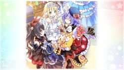 Rule 34 | &gt; &lt;, 10s, 4girls, absurdres, animal costume, animal ears, animal hands, animal hat, armor, armored boots, armored dress, black armor, black bow, black dress, black hair, blonde hair, blue dress, blue eyes, boots, bouquet (neptunia), bow, braid, closed eyes, detached sleeves, dress, flower, four goddesses online: cyber dimension neptune, frilled dress, frills, game cg, gloves, hair flower, hair ornament, hair ribbon, happy, hat, highres, holding, holding clothes, holding dress, long braid, long hair, low-tied long hair, multiple girls, necktie, neptune (series), noire (neptunia), outstretched arms, pink bow, pish, purple hair, pururut, red dress, red eyes, ribbon, rose, short hair, shoulder armor, single braid, sparkle, tail, treasure chest, tsunako, twintails, unworn dress, white dress, white gloves