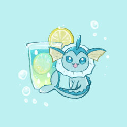 Rule 34 | :3, animal focus, blue background, blue eyes, blue theme, bubble, chibi, creatures (company), cup, drink, drinking glass, food, food focus, fruit, full body, game freak, gen 1 pokemon, happy, kinakomochi (monsteromochi), lemon, lemon slice, lime (fruit), lime slice, looking at viewer, nintendo, no humans, open mouth, pokemon, pokemon (creature), simple background, sitting, smile, solo, vaporeon