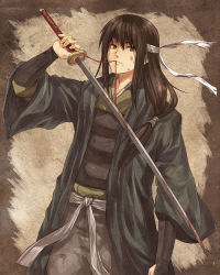 Rule 34 | 1boy, gintama, headband, joui, katana, katsura kotarou, long hair, male focus, nuri, nuriko-kun, sash, solo, sword, weapon