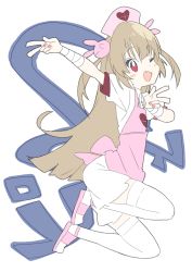 Rule 34 | 1girl, :d, absurdres, apron, bad id, bad twitter id, bandaged arm, bandages, blush stickers, donguri suzume, double w, dress, fingernails, full body, hair ornament, hat, heart, highres, light brown hair, long hair, looking at viewer, nail polish, natori sana, nurse cap, one eye closed, open mouth, pink apron, pink footwear, pink hat, pink nails, puffy short sleeves, puffy sleeves, rabbit hair ornament, red eyes, sana channel, shoes, short sleeves, smile, solo, thighhighs, two side up, virtual youtuber, w, white dress, white thighhighs