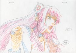 Rule 34 | 1girl, color trace, earrings, flower, highres, jewelry, long hair, macross, macross frontier, macross frontier: itsuwari no utahime, necklace, pendant, production art, ring, sheryl nome, sketch, solo