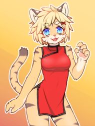 Rule 34 | 1girl, blonde hair, blue eyes, borrowed character, chinese clothes, fu-chan, furry, furry female, original, short hair, smile, solo, yamane512