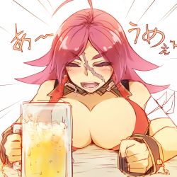 Rule 34 | 10s, 1girl, ahoge, bare shoulders, blush, breast rest, breasts, choker, cleavage, coat, closed eyes, fate/extra, fate/grand order, fate (series), francis drake (fate), large breasts, long hair, open mouth, pink hair, scar, solo