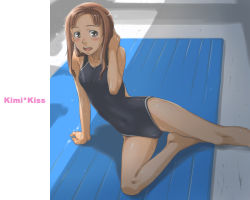 Rule 34 | 1girl, breasts, forehead, kawada tomoko, kimi kiss, one-piece swimsuit, sakura kotetsu, small breasts, solo, swimsuit, teacher, wallpaper