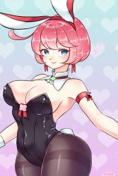 Rule 34 | 1girl, ahoge, animal ears, arc system works, bare shoulders, blue eyes, blush, breasts, cleavage, clover, elphelt valentine, fake animal ears, four-leaf clover, guilty gear, guilty gear xrd, highres, large breasts, leotard, looking at viewer, pantyhose, pink hair, playboy bunny, rabbit ears, rabbit tail, ribbon, shime, shiny clothes, shiny skin, short hair, smile, solo, spikes, tail, wrist cuffs