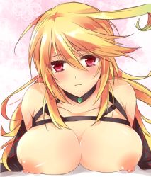 Rule 34 | 1girl, ahoge, bare shoulders, blush, breasts, choker, large breasts, milla maxwell, multicolored hair, red eyes, tales of (series), tales of xillia