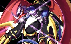 Rule 34 | armor, bandai, digimon, dragon, energy, full armor, horns, imperialdramon, imperialdramon dragon mode, male focus, monster, no humans, red eyes, solo, tail, weapon, wings