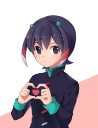 Rule 34 | 1boy, bad id, bad pixiv id, black eyes, black hair, hair ornament, heart, heart hands, inazuma eleven (series), inazuma eleven go, looking at viewer, male focus, no pupils, short hair, shuu (inazuma eleven), solo, t (toddy t), upper body