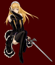 Rule 34 | 00s, blonde hair, hime (kaibutsu oujo), kaibutsu oujo, red eyes, source request, sword, thighhighs, tiara, weapon