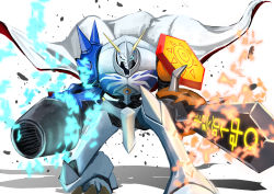 Rule 34 | cannon, cape, claws, digimon, fusion, highres, omegamon, sword, weapon