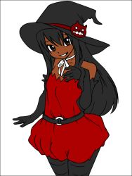 Rule 34 | brown eyes, dark skin, fairy tail, hat, highres, leggings, recolor, third-party edit, wendy marvell, witch hat