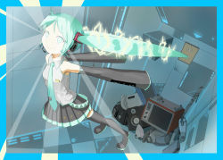 Rule 34 | + +, 1girl, aqua eyes, aqua hair, detached sleeves, electricity, glowing, glowing eyes, hatsune miku, headset, highres, lightning, long hair, necktie, pinocchio-p, pinocchiop, skirt, smile, solo, thighhighs, twintails, very long hair, vocaloid, zettai ryouiki