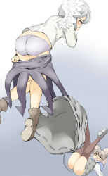 Rule 34 | 2girls, ^ ^, animal ears, ass, blush, boots, capelet, closed eyes, clothes pull, d:, d:&lt;, falling, flying, full body, grey hair, highres, jacket, kishin sagume, kneepits, knees together feet apart, laughing, mepikari, miniskirt, mouse ears, mouse tail, multiple girls, nazrin, open mouth, panties, purple panties, red eyes, shirt, shoes, short hair, single wing, skirt, skirt pull, unworn skirt, skirt tug, sweat, tail, tears, thick eyebrows, thighhighs, touhou, underwear, v-shaped eyebrows, wardrobe malfunction, wavy mouth, wings