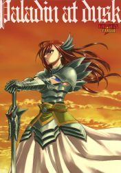 Rule 34 | 1girl, armor, belt, earrings, erza scarlet, fairy tail, gauntlets, hair ornament, jewelry, long hair, mashima hiro, red eyes, red hair, solo, sword, tattoo, watermark, weapon