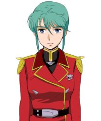 Rule 34 | 1girl, belt, blue hair, breasts, closed mouth, expressionless, gundam, kei-co, looking at viewer, lowres, military, military uniform, quess paraya, simple background, solo, uniform, white background