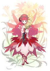 Rule 34 | flower, futaba jun, long hair, red footwear, red hair, shoes, solo, wings