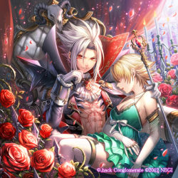 Rule 34 | .hack//, .hack//g.u., 00s, 1boy, 1girl, albino, ascot, atoli (.hack//), bishounen, blonde hair, bow, candle, coat, elbow gloves, fang, flower, frills, gloves, green skirt, guilty dragon, hair over eyes, haseo (.hack//), jewelry, looking at viewer, petals, popped collar, red eyes, red flower, red rose, ring, rose, scepter, short hair, sitting, sitting on lap, sitting on person, skirt, smile, spiked hair, thighhighs, ueooo, unconscious, white bow, white gloves, white hair, white thighhighs, zettai ryouiki