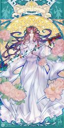 Rule 34 | 1boy, black hair, chinese clothes, dress, flower, highres, holding, holding weapon, leialhx, long hair, peony (flower), solo, tianguan cifu, weapon, white dress, xie lian