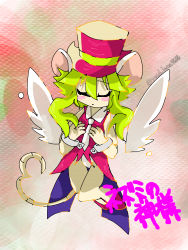Rule 34 | 1girl, absurdres, animal ears, blush stickers, breasts, green hair, hat, heart, heart tail, highres, leotard, mad kuru9696, mad rat dead, mouse (animal), mouse ears, mouse girl, mouse tail, nippon ichi, rat god, red eyes, tail, tie clip, top hat, wings, wrist cuffs