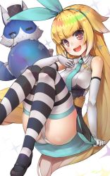Rule 34 | + +, 1girl, :d, aqua hairband, aqua necktie, bad id, bad pixiv id, blonde hair, cat, character request, commentary request, elbow gloves, gloves, hairband, highres, horizontal-striped legwear, long hair, looking at viewer, monocle, necktie, open mouth, panties, purple eyes, skirt, smile, sparkle background, striped clothes, striped thighhighs, tanyatonya, thighhighs, underwear, virtual youtuber, white background, white gloves, white panties