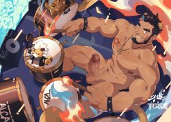 Rule 34 | 1boy, abs, absurdres, alca (wakatanka4), animal ears, bara, beard, black hair, chest hair, commission, completely nude, dark-skinned male, dark skin, drum, drumming, drumsticks, erection, extra ears, facial hair, from above, gyee, highres, instrument, jewelry, large pectorals, lion boy, lion ears, lion tail, looking at viewer, male focus, male pubic hair, mature male, muscular, muscular male, navel, navel hair, necklace, nipples, nude, original, pectorals, penis, pubic hair, short hair, sitting, solo, stomach, tail, thick eyebrows, uncensored, undercut, veins, veiny penis, zixiong zix