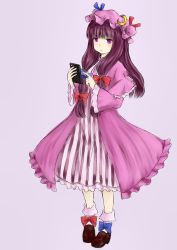 Rule 34 | 1girl, absurdres, bow, cellphone, crescent, expressionless, hat, highres, iphone, long hair, looking at viewer, nagata nagato, patchouli knowledge, phone, purple background, purple eyes, purple hair, ribbon, simple background, sketch, smartphone, solo, touhou