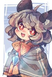 Rule 34 | 1girl, ahoge, animal ears, blush, capelet, grey capelet, grey hair, highres, jewelry, mame komari, mouse ears, nazrin, open mouth, pendant, red eyes, short hair, smile, solo, teeth, thick eyebrows, touhou, upper body, upper teeth only