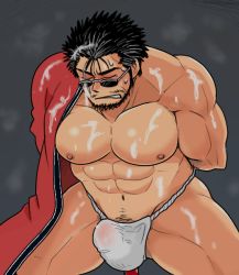 Rule 34 | 00s, 1boy, anal, anal object insertion, arms behind back, auron, bara, bulge, cum, cum on body, final fantasy, final fantasy x, fundoshi, japanese clothes, male focus, male penetrated, muscular, object insertion, scar, solo, sunglasses, underwear