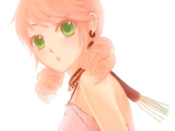 Rule 34 | 10s, 1girl, bad id, bad pixiv id, earrings, female focus, final fantasy, final fantasy xiii, green eyes, heki kiri, jewelry, necklace, oerba dia vanille, open mouth, orange hair, pink hair, short twintails, simple background, solo, twintails, white background