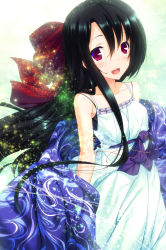 Rule 34 | 1girl, :d, ayatudura, bad id, bad pixiv id, black hair, blush, dress, highres, light particles, long hair, looking at viewer, open mouth, original, red eyes, smile, solo