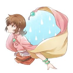 Rule 34 | 1girl, annie barrs, belt, bracelet, brown eyes, brown hair, expressionless, flipped hair, jewelry, mishiro (andante), pink shirt, profile, shirt, short hair, solo, tales of (series), tales of rebirth, upper body