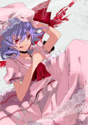 Rule 34 | 1girl, :q, bad id, bad pixiv id, female focus, hat, light purple hair, manyako (mohumohu), red eyes, remilia scarlet, short hair, solo, tongue, tongue out, touhou