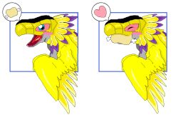 Rule 34 | digimon, digimon (creature), food, happy, hououmon, meat, open mouth, solo, tongue, tongue out, wings