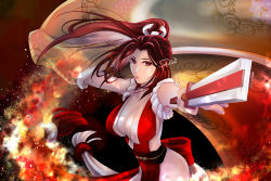 Rule 34 | 1girl, breasts, fatal fury, fire, highres, large breasts, ponytail, shiranui mai