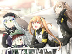 Rule 34 | 404 (girls&#039; frontline), 4girls, adjusting hair, armband, belt, beret, black bow, black hat, black jacket, black legwear, black ribbon, blunt bangs, bow, brown eyes, brown hair, closed mouth, clothing cutout, coat, commentary request, crossed bangs, facial mark, fingerless gloves, g11 (girls&#039; frontline), girls&#039; frontline, gloves, green eyes, green hat, green jacket, hair ornament, hairclip, hat, highres, hk416 (girls&#039; frontline), hood, hood down, hooded jacket, jacket, long hair, looking to the side, messy hair, multiple girls, one eye closed, one side up, open clothes, open coat, open jacket, open mouth, pantyhose, parted lips, plaid, plaid skirt, red eyes, ribbon, scar, scar across eye, scar on face, scarf on head, shirt, shoulder cutout, simple background, skirt, smile, teardrop, ump45 (girls&#039; frontline), ump9 (girls&#039; frontline), veil13, white hair, white shirt, yellow eyes
