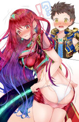 Rule 34 | alternate hair length, alternate hairstyle, breasts, large breasts, pyra (xenoblade), red eyes, red hair, rex (xenoblade), undressing, xenoblade chronicles (series), xenoblade chronicles 2