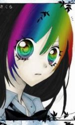 Rule 34 | artist request, black hair, character request, collar, copyright request, lowres, multicolored eyes, multicolored hair, portrait, rainbow, source request, tagme
