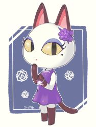 Rule 34 | 1girl, animal crossing, animal ears, cat, cat ears, cat tail, flower, gem, hair ornament, hairclip, highres, inaba shounosuke, jewelry, mole, mole under eye, necklace, nintendo, olivia (animal crossing), ring, solo, sparkle, tail, white background