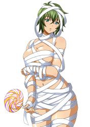 Rule 34 | 1girl, bandages, breasts, green hair, highres, ikkitousen, kyocho chuukou, large breasts, official art, short hair, solo, standing