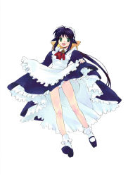 Rule 34 | andou mahoro, blue hair, bow, clothes lift, dress, dress lift, green eyes, hair bow, long hair, mahoromatic, maid, maid headdress, panties, shoes, socks, solo, standing, underwear, very long hair, white panties