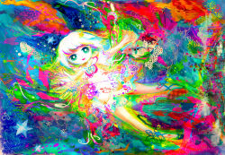 Rule 34 | 1girl, abstract, bad id, bad pixiv id, chikuwa emil, colorful, dress, female focus, highres, original, psychedelic, smile, solo, star (symbol)